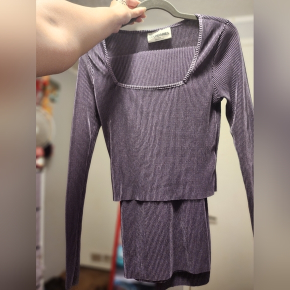 No Boundaries Purple Pleated Sqaure Neck Top & Pants Set 2×Piece, Size ( S4-6. ) - Picture 3 of 5